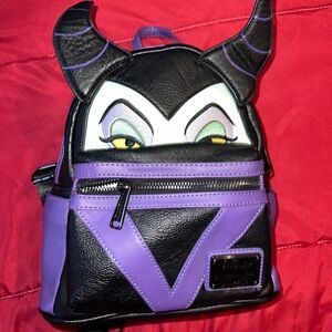 DISNEY PARKS LOUNGEFLY Maleficent Themed Black and Purple Mini Backpack